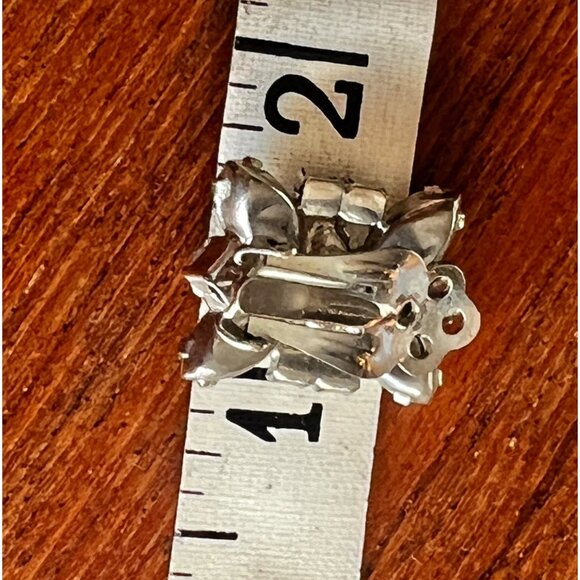 Rhinestone Floral Clip-On Earrings Crystal Clear .75" X 5/8" Elegant Accent - Picture 5 of 5